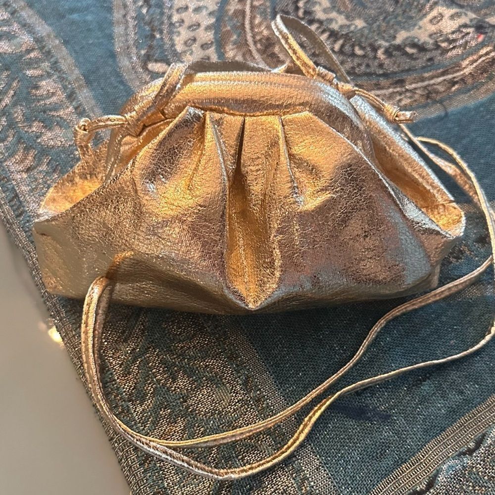 Gold Metallic Evening Ruched Cloud Dumpling Crossbody Bag NWOT